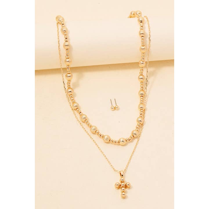 Set di Collane a Strati con Croce e Perline Metalliche per la vendita all'ingrosso da parte di Anarchy Street