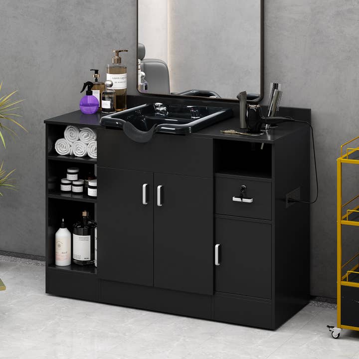 Salon Shampoo Backwash Station with Bowl & Storage for Spa for wholesale by 39F Inc.