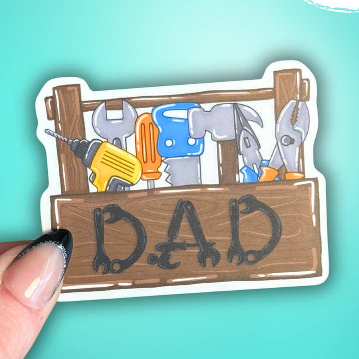 Father’s Day Dad toolbox matte sticker for wholesale by Crafty Baker Designs