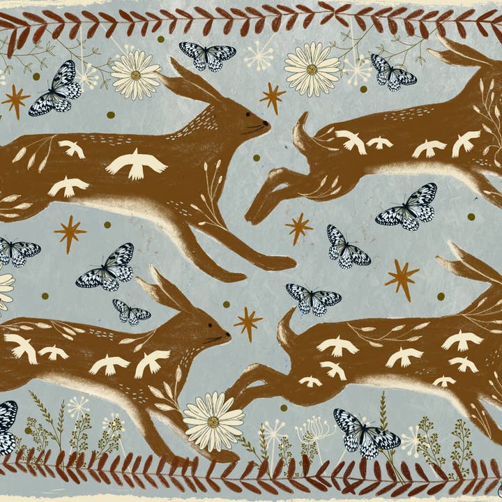 Carole Hillman - Wholesale Art Print - Hares in spring print1