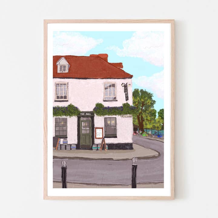 Impression artistique de Cambridge Angleterre au Royaume-Uni « The Mill Pub » pour la vente par Cambridge Purple