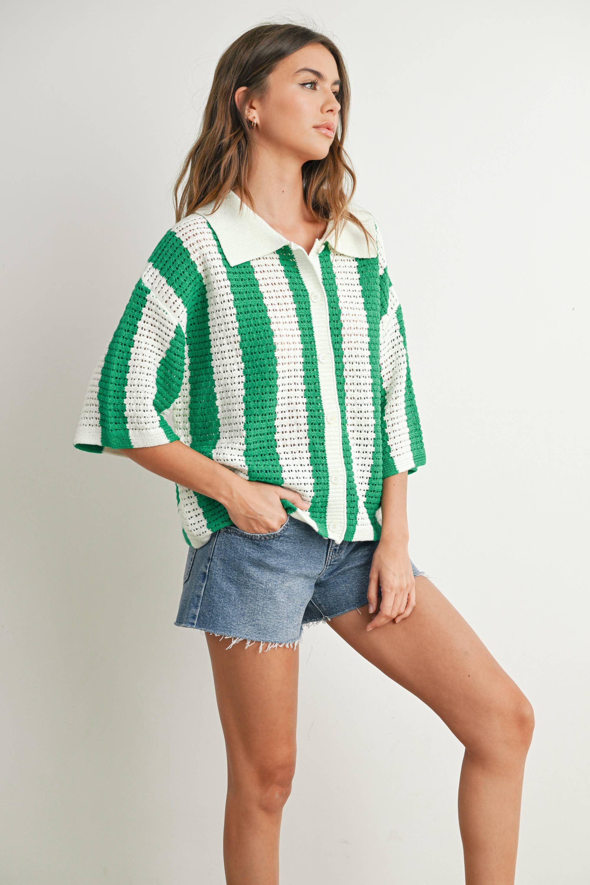 BUTTERMELON - Venta al por mayor Jersey de punto - Mujer - Jersey de Punto a Rayas con Botones - BMW774217