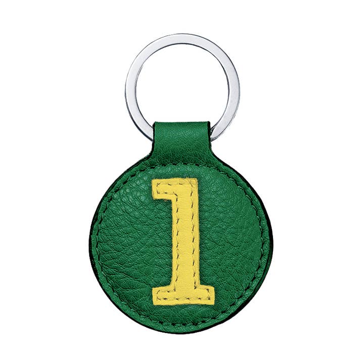 Green and yellow leather keyring for man and woman for wholesale by E2R PARIS