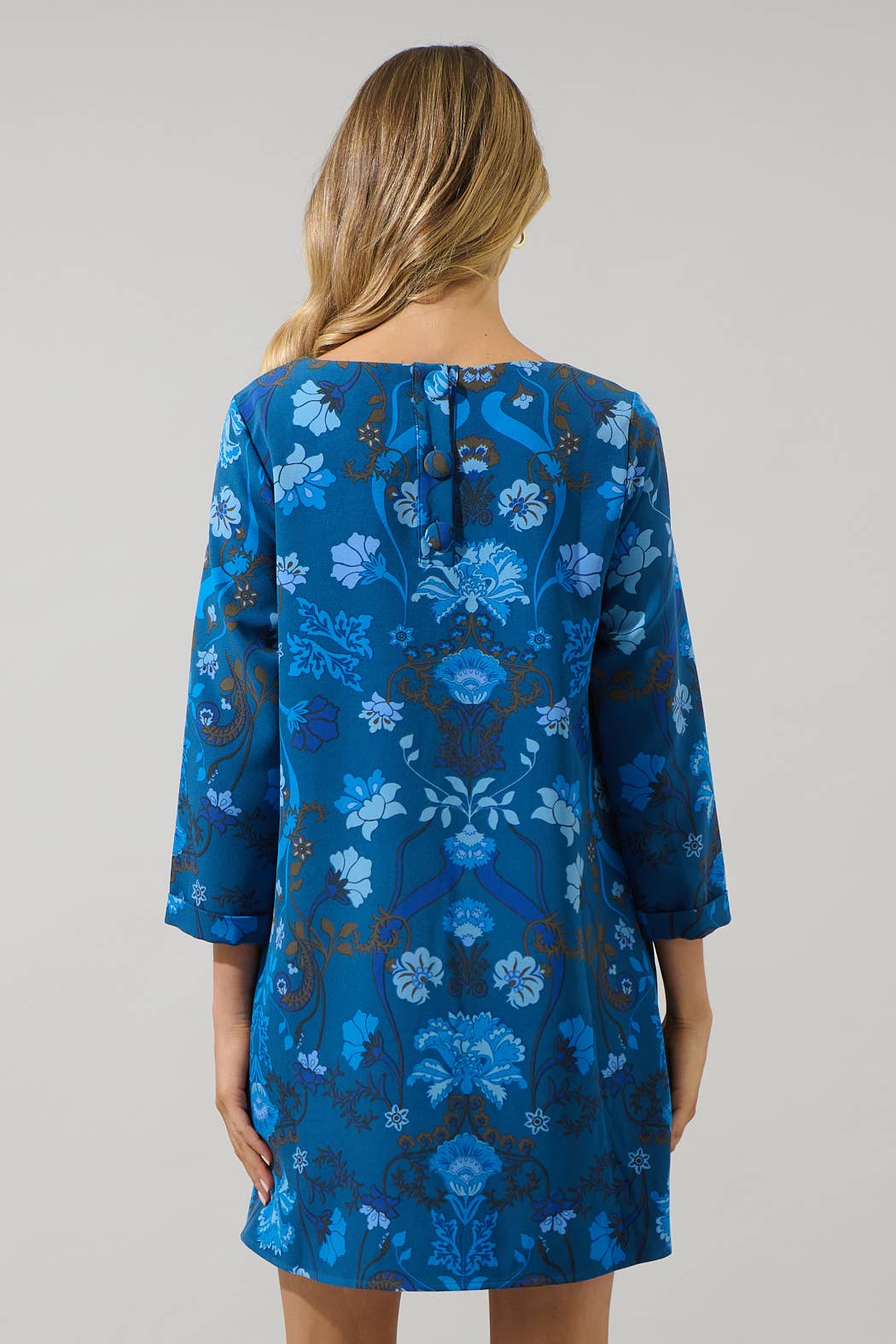 Teal Blue Palmate Floral Lonna Shift Mini Dress for wholesale on Faire1