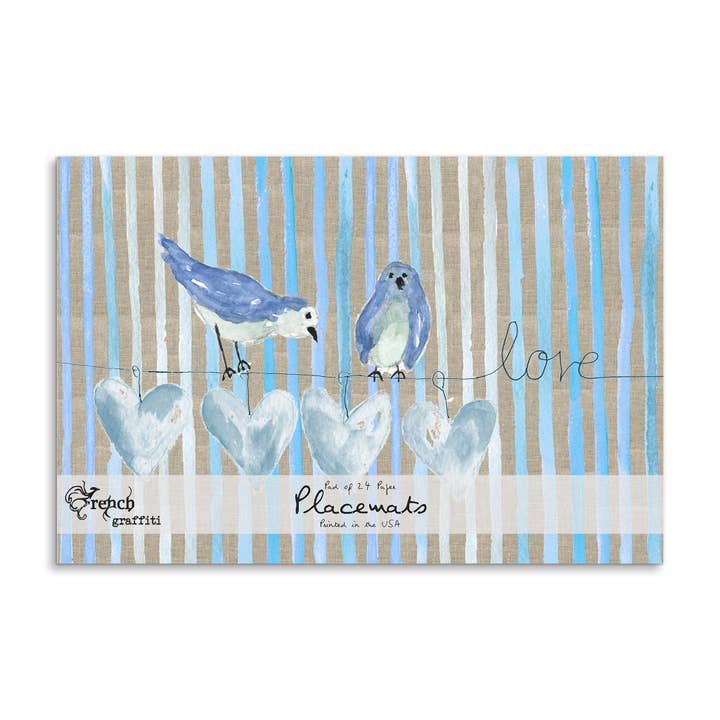 Hearts On A Wire Blue Paper Placemats for wholesale by French Graffiti
