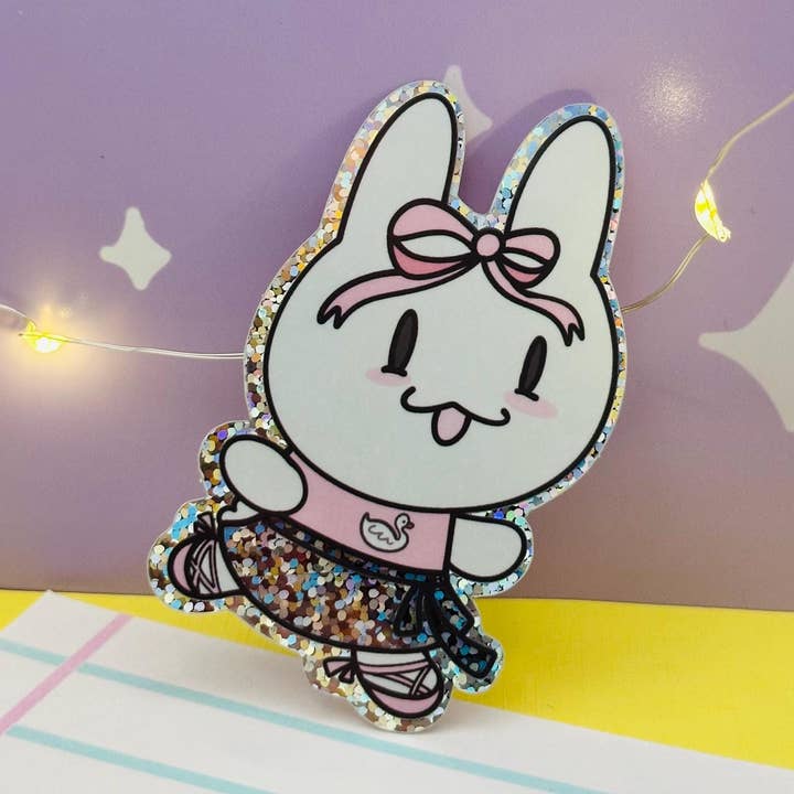Rabbit Ballet Dancer Waterproof Glitter Vinyl Sticker for wholesale by Courtney Elizabeth Studio