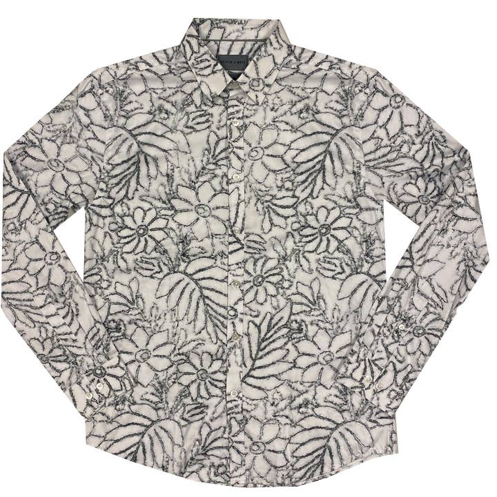 Vit blommig klassisk långärmad skjorta för wholesale av Stitch Note