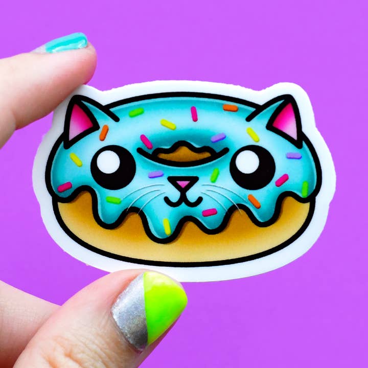 kat doughnut/søde kawaii sprinkler vinyl klistermærke/vandtæt for engroshandel hos jesiiii