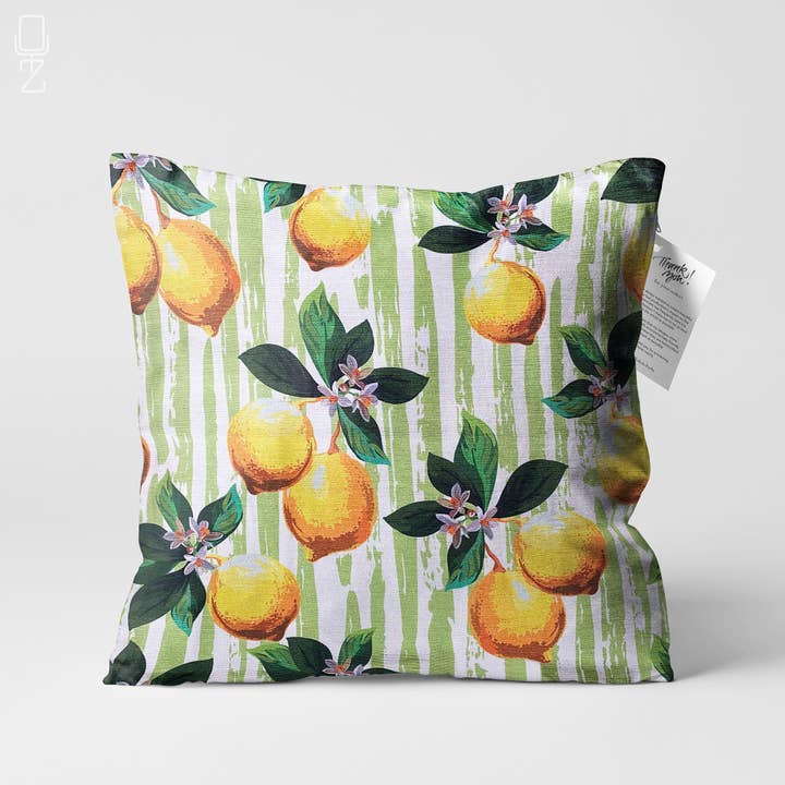 Fodere per cuscini a tema limone e verde a righe | Diverse misure per la vendita all'ingrosso da parte di OyzShop