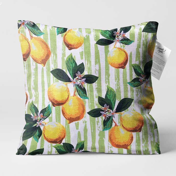 Housses de coussin à thème à rayures citron et vert | Plusieurs tailles pour la vente par OyzShop