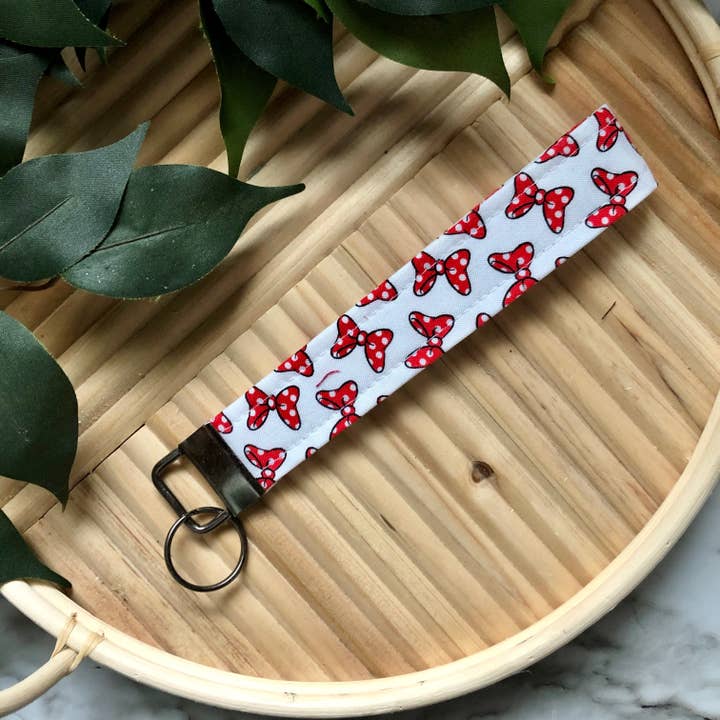 MDStickerShop - Wholesale Keychain - Women's - MM Bow Print Fabric Wristlet Keychain, Key Fob1