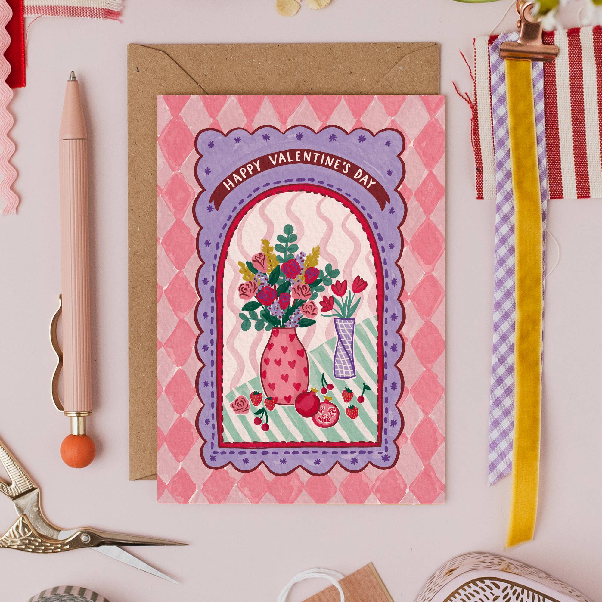Jessie Maeve Studio - Wholesale Valentine's Day Card - Maximalist Valentine's Day Card - Fruit and Flowers 4