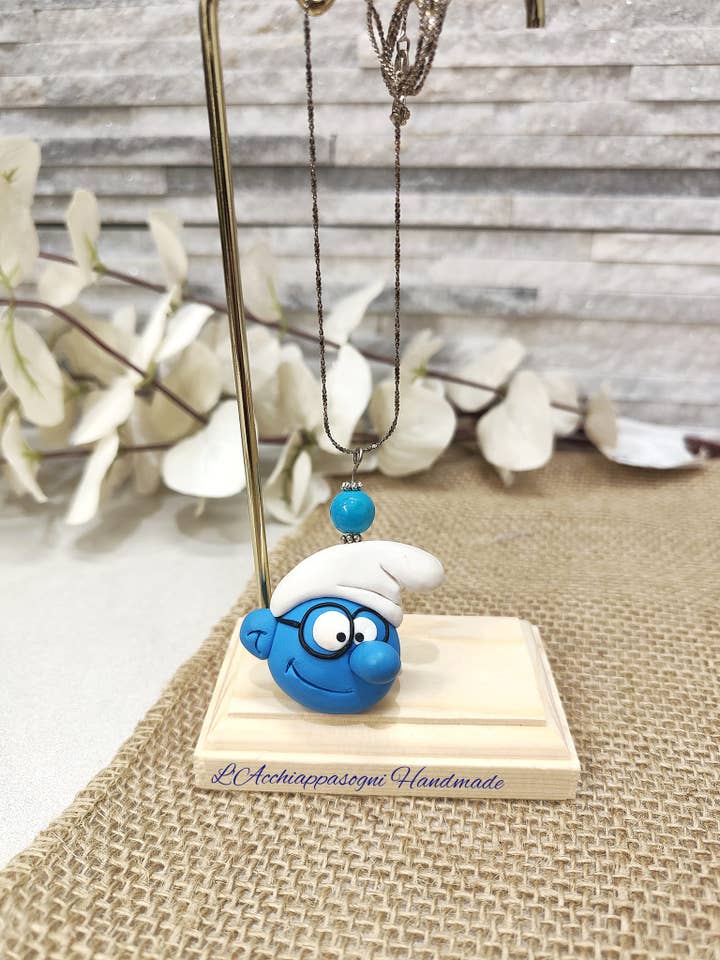Silver necklace inspired by the Smurfs for wholesale by Acchiappasogni Handmade