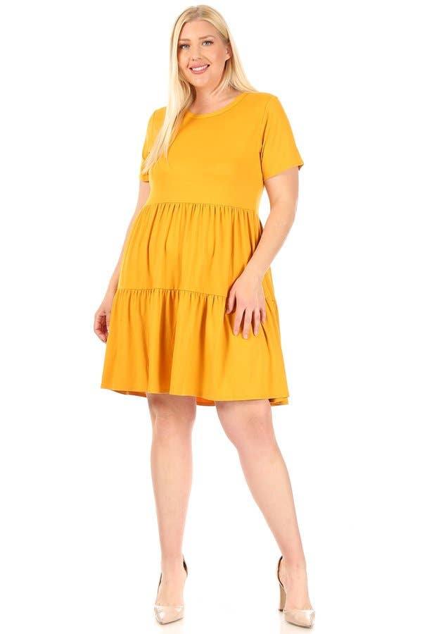 VIBE Apparel Co – wholesale Klänning - Dam – Plus borstad kortärmad baby docka klänning med 2 tier kjol9