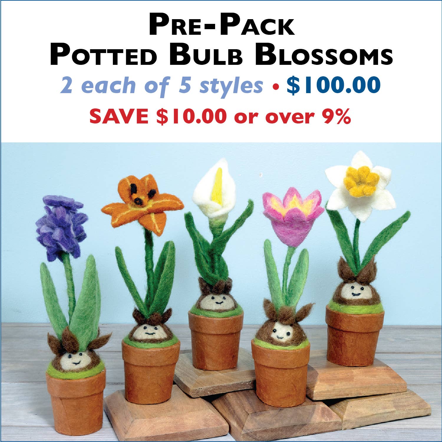 dZi Handmade - Wholesale Kunstbloemen - Voorverpakking met bloembollen in pot (2 stuks van 5 stijlen)0