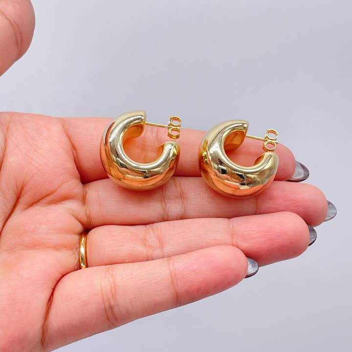 Milie Jewels – Engroshandel Hoops – 18k guldfyldte brede flade åbne glatte hoop øreringe