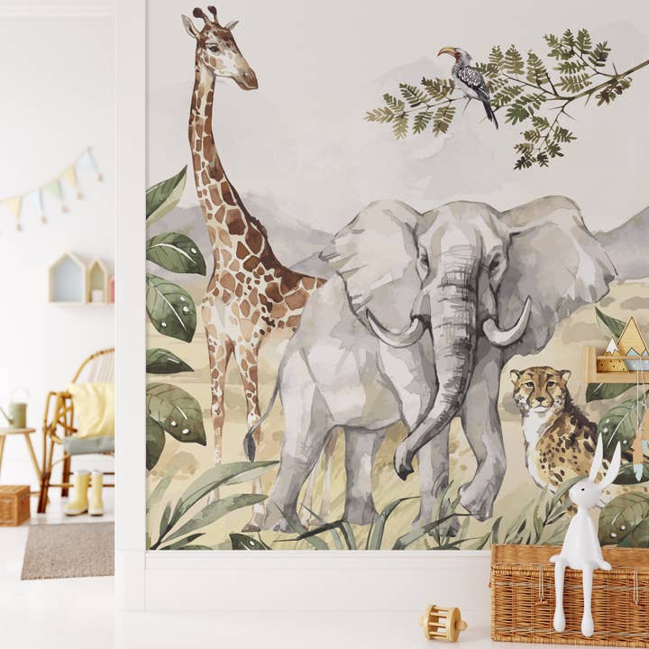 Walloha – Großhandel Wanddeko - Kind & Baby – Tiertapete - SAFARI ADVENTURE - Behang kinderkamer
