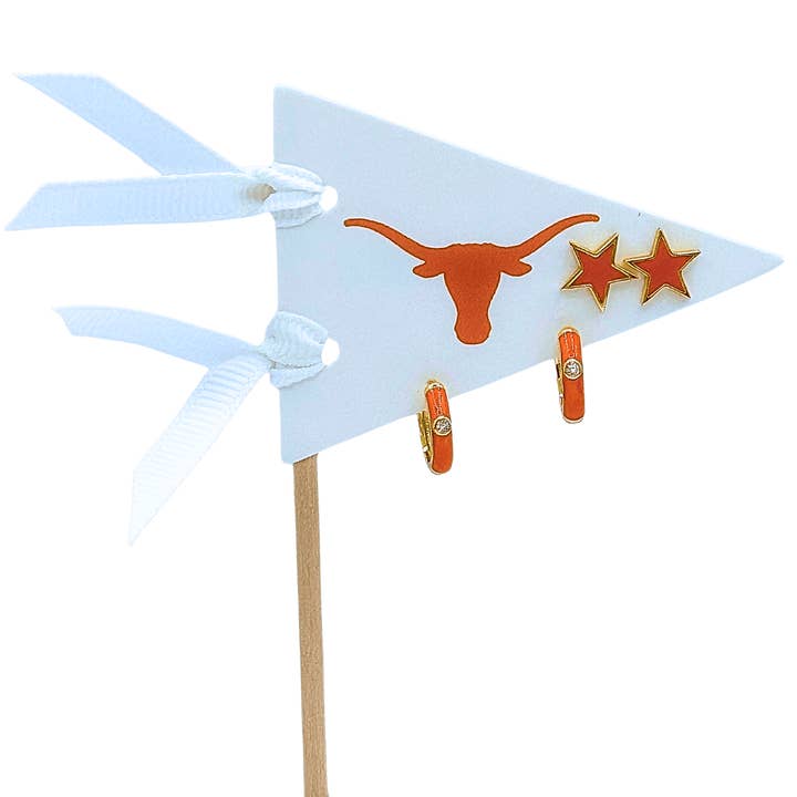 Conjunto de Brincos com Bandeirola da Universidade do Texas por atacado de Color Shout