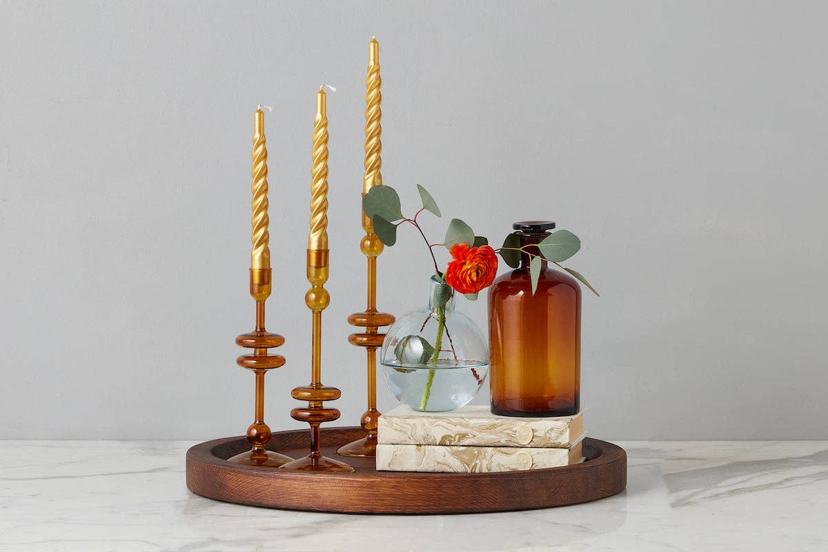 etúHOME - Wholesale Kaarsenhouder - Glazen Kandelaar Set, Groot, Amberkleurig4