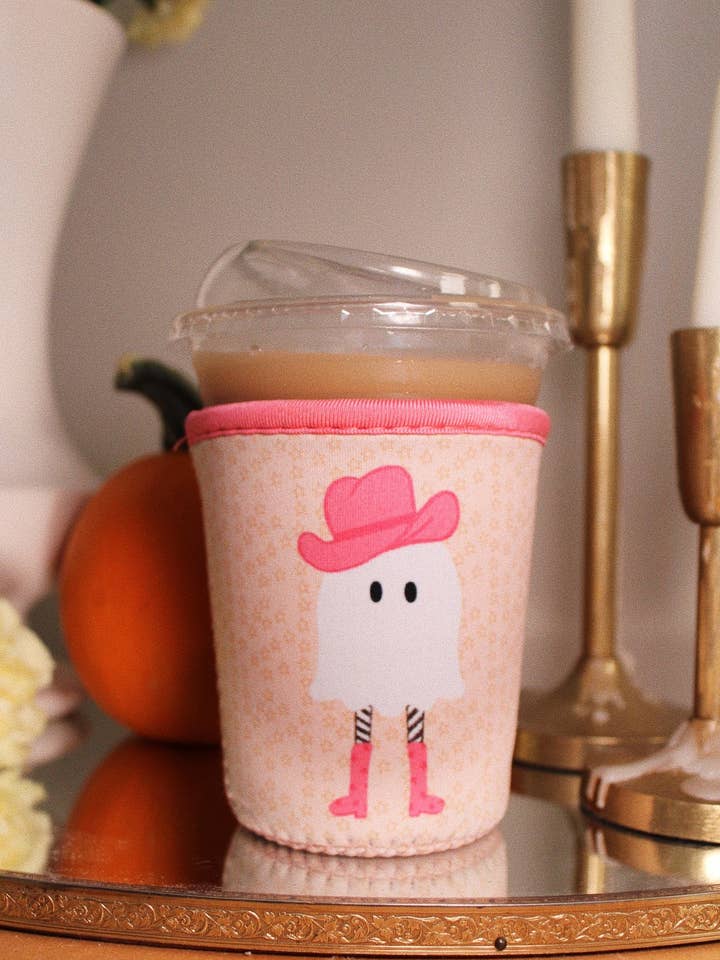 Ghostie Cowgal Iced Coffee Coozie for wholesale by All My Love Stationery