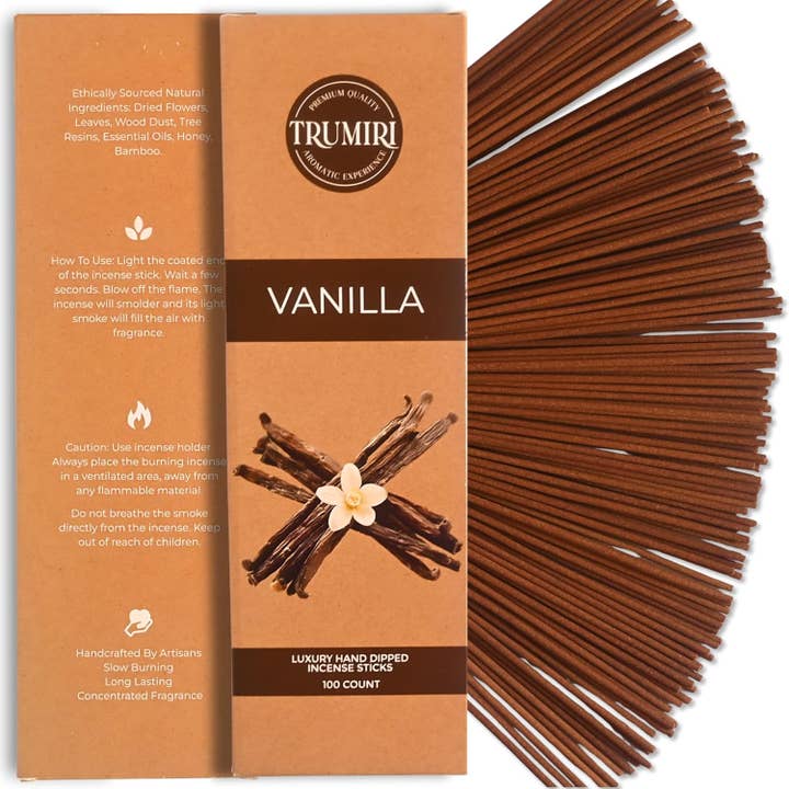Vanilla Incense Sticks- Pack of 100 Incense Sticks for wholesale by TRUMIRI Incense Candles & Aromatherapy