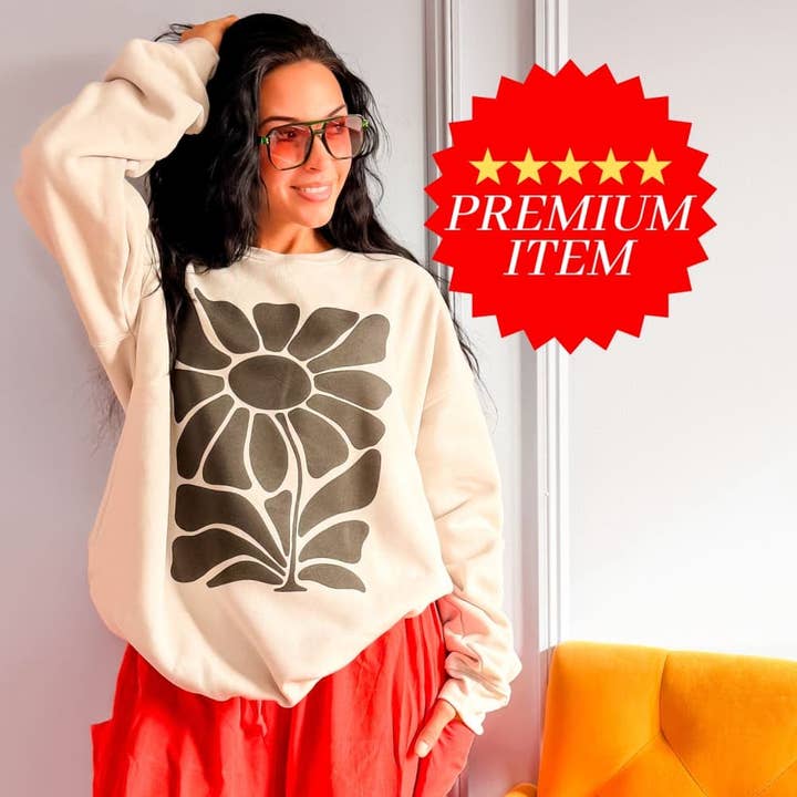 5 STAR! Black Retro Flower Sweatshirt - Dust for wholesale by Mountain Moverz