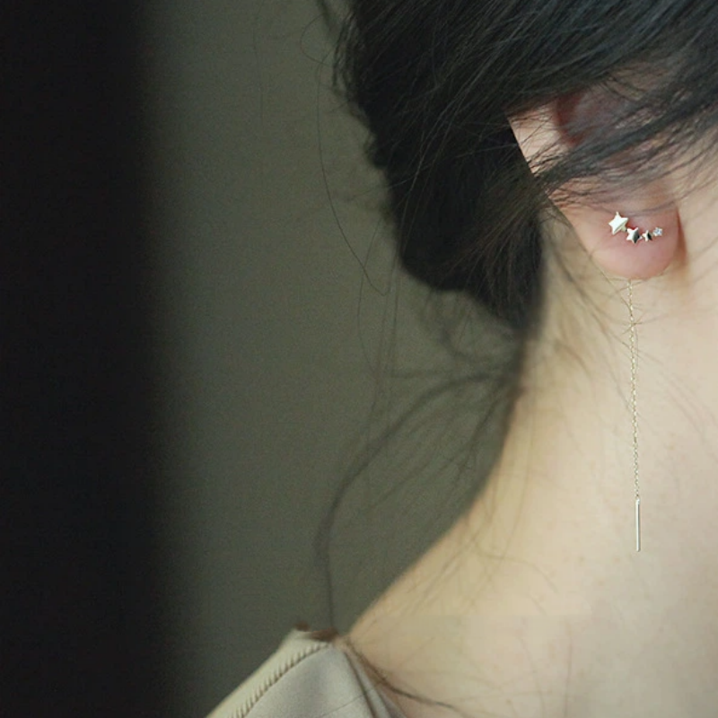 Perimade & Co. LLC - Wholesale Dangle Earrings - Dainty Star Threader Crawler Earrings in 925 Sterling Silver1