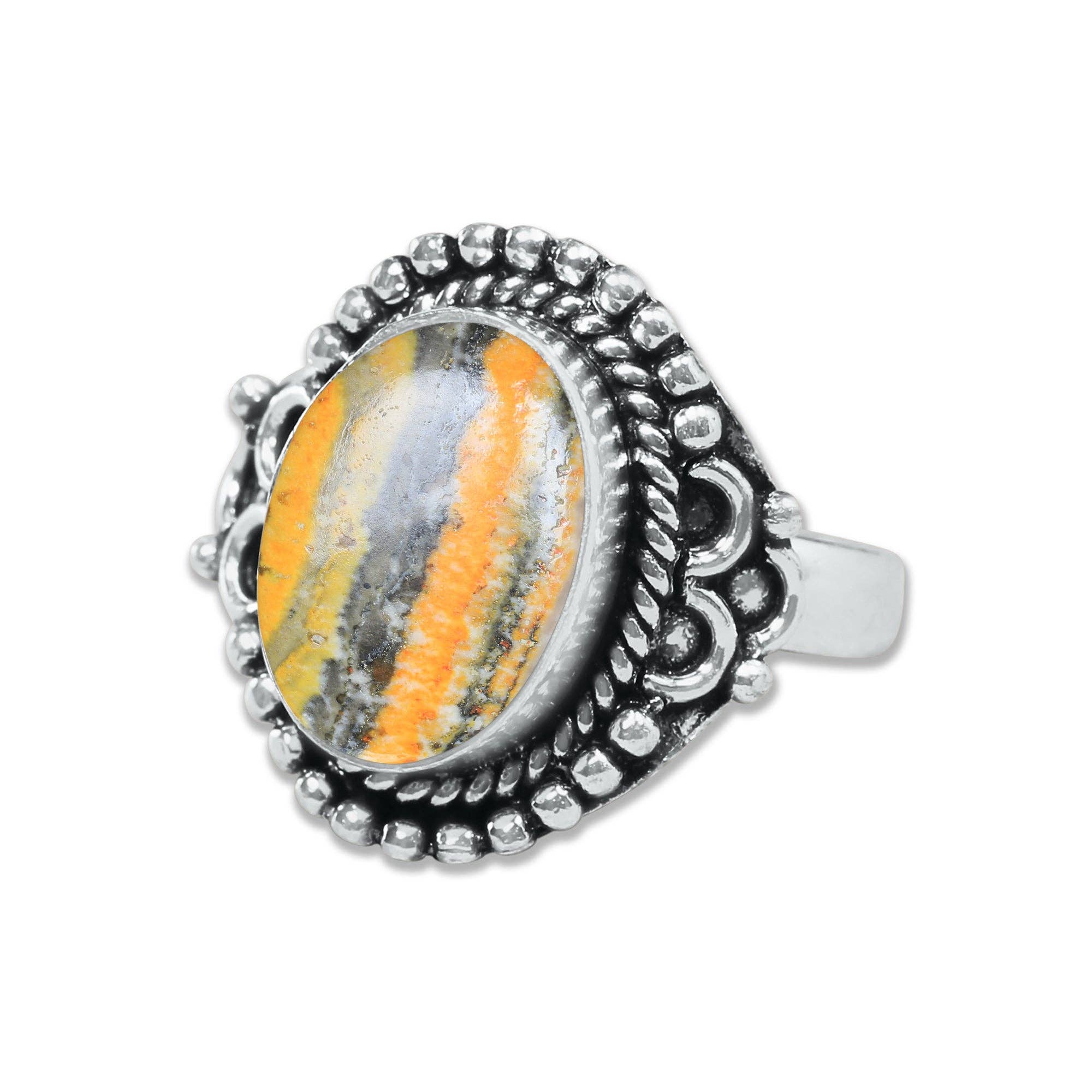Handmade Jewels - Wholesale Cocktail/Statement Ring - Bumblebee Jasper Rings – Handmade, Silver-Plated, Designer  (Made to Order)19