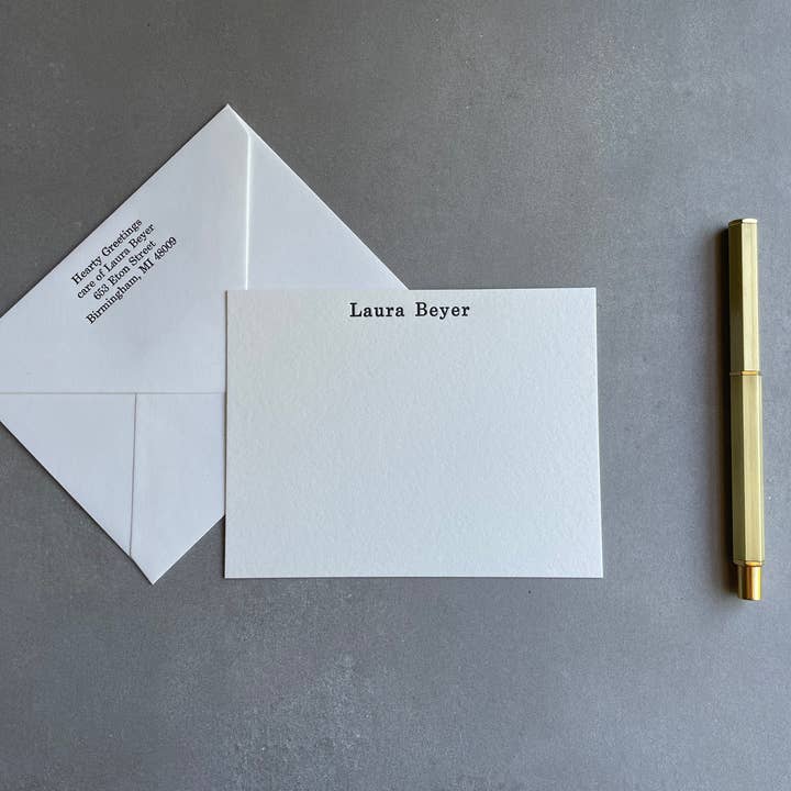 Hearty Greetings - Wholesale Stationery/Notecard Set - Century Schoolbook: Custom Name Letterpress Stationery. Personalized Notecards with Envelopes.5