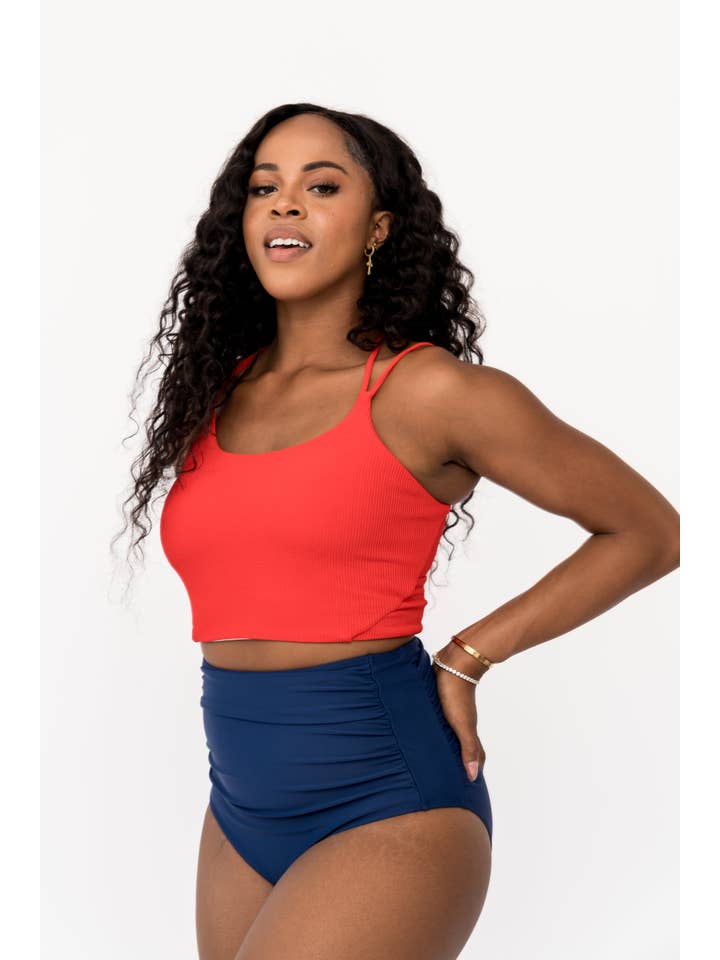 Coral Reef Swim - Wholesale Swim Bottoms - Women's - Seaside Navy High Waisted Ruched Swim Bottoms