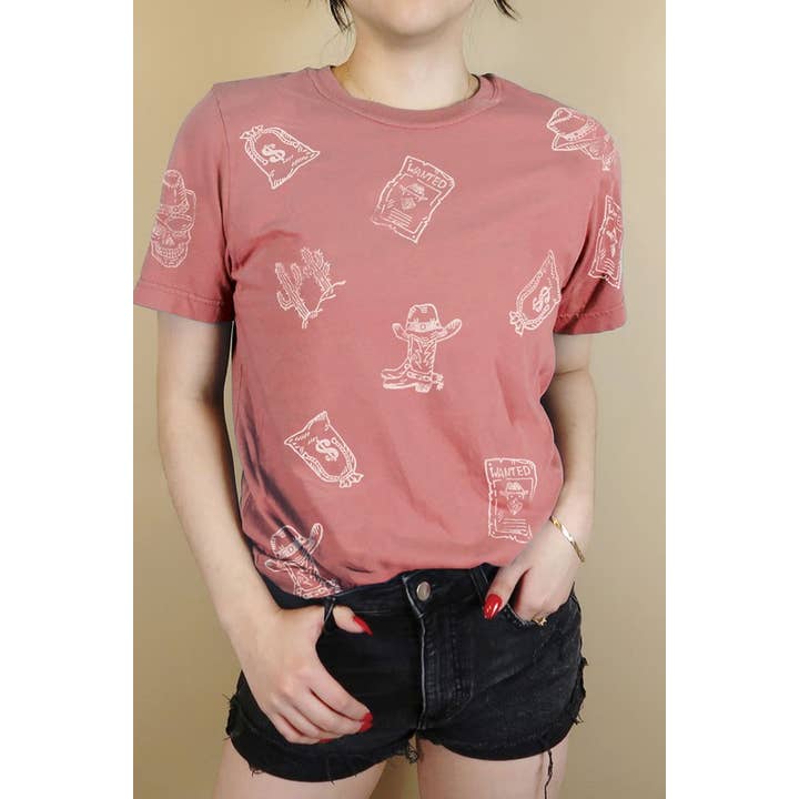 WESTERN HAND STAMPED GRAPHIC TSHIRT for wholesale by The Beautyfull Box
