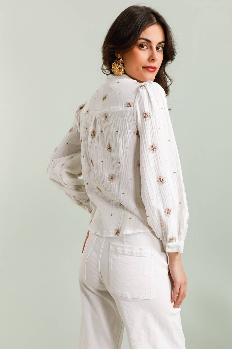 MOOYA - Wholesale Button Down Shirt - Women's - Bohemian cotton gauze floral shirt SJ0015