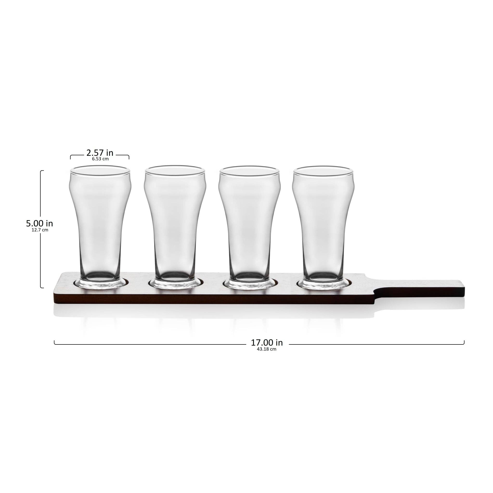Libbey - Wholesale Beer Glass/Mug - Libbey Craft Brews Beer Flight Glass Set with Wood Carrier, 4 Glasses2