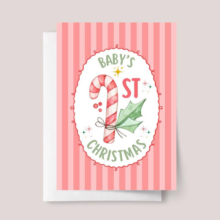 Première Carte de Noël de Bébé - Rayures de Sucre d'Orge pour la vente par Design Sprinkles