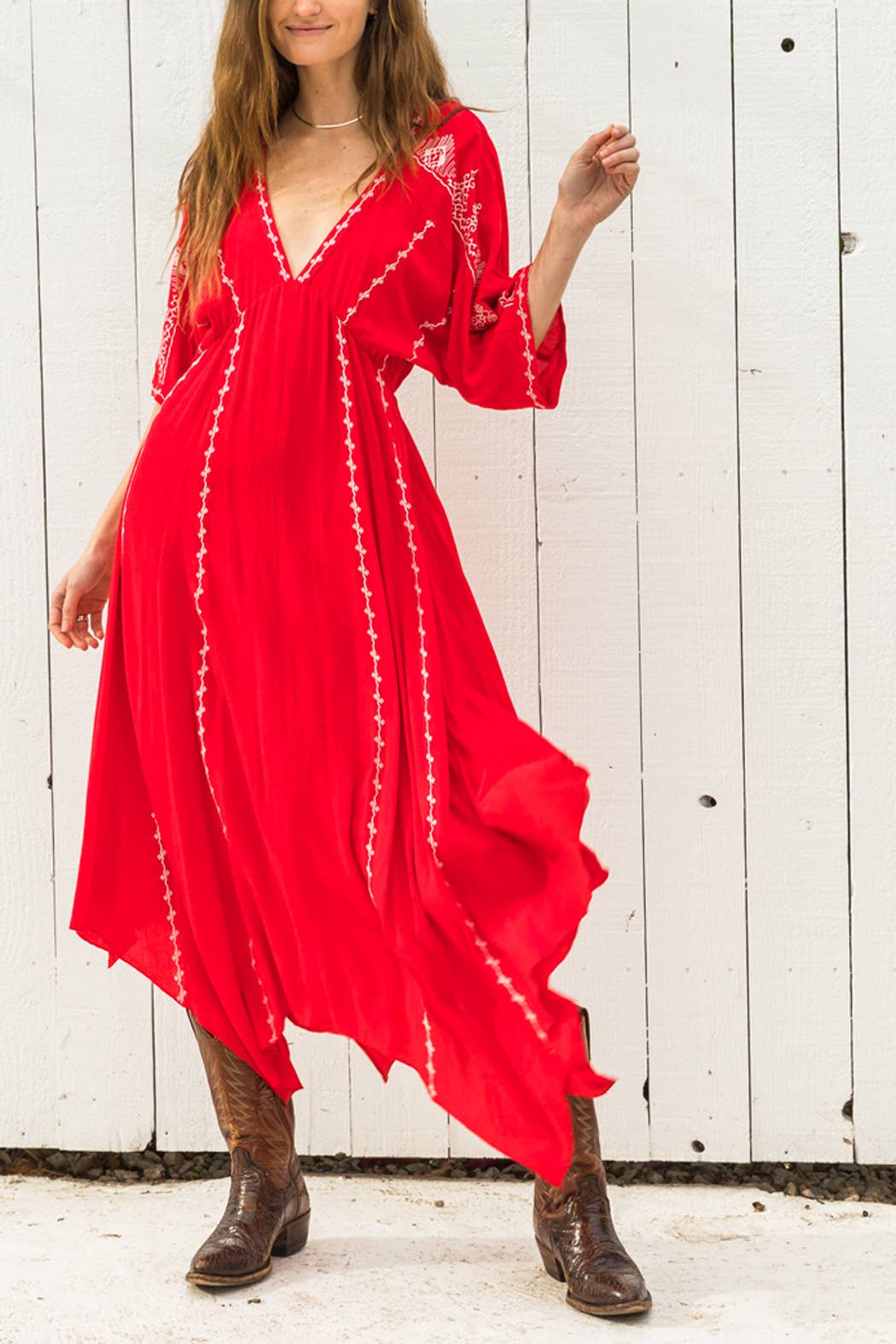 En Crème - Wholesale Dress - Women's - Short Sleeve Embroidery Handkerchief Maxi Dress6