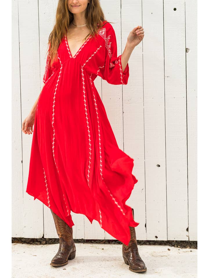 En Crème - Wholesale Dress - Women's - Short Sleeve Embroidery Handkerchief Maxi Dress6