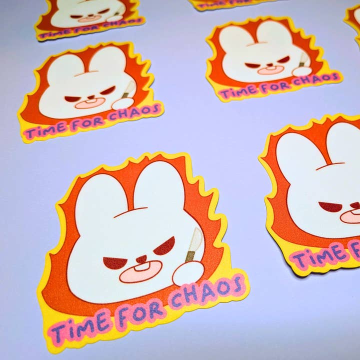 Time for Chaos- Sage Bunny Sticker, Angry Kawaii Meme Sticker, Cute Vinyl Bunny for wholesale by LulunaGhost