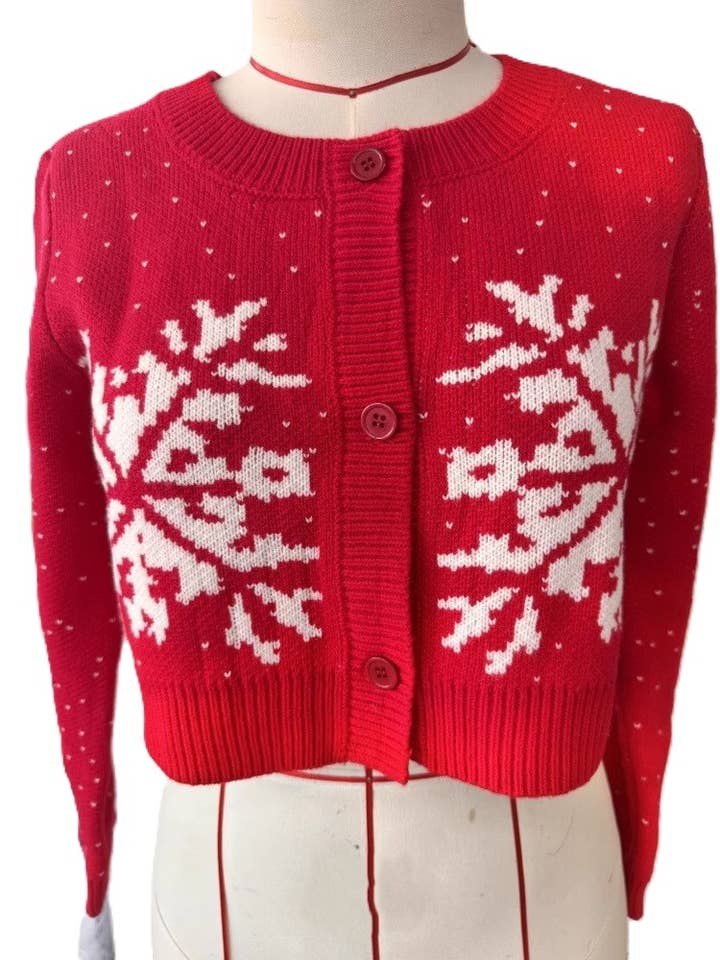 Rosa Clothing - Wholesale Cardigan - Women's - Christmas Snowflake Pattern Short Knit Cardigan
