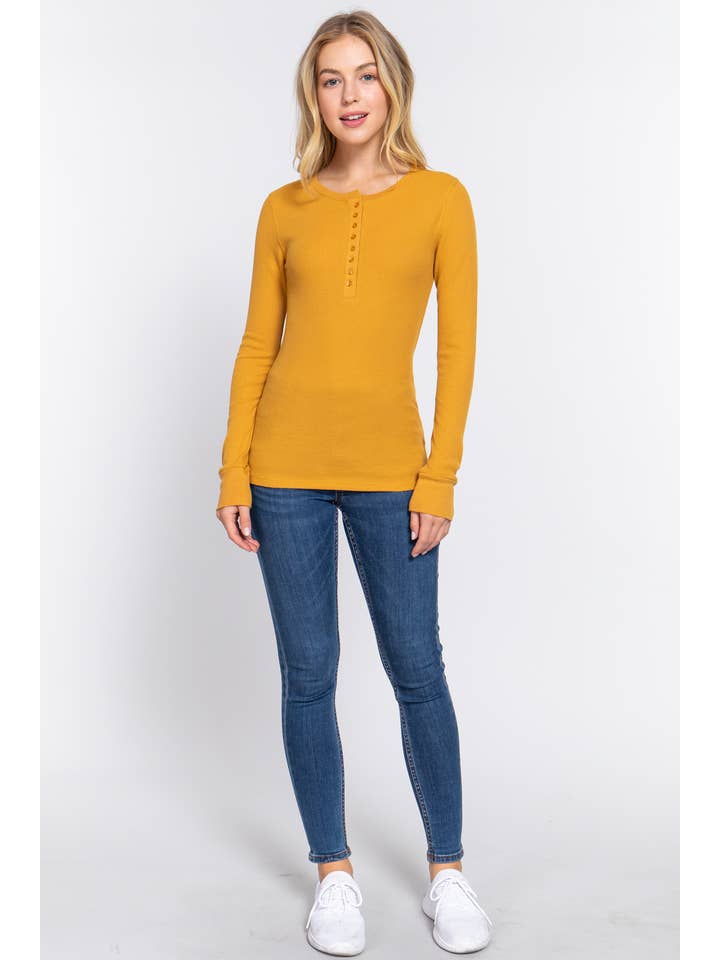 Active Basic | Active USA – wholesale Knit top – Women's – Long Sleeve Henley Thermal Knit Top