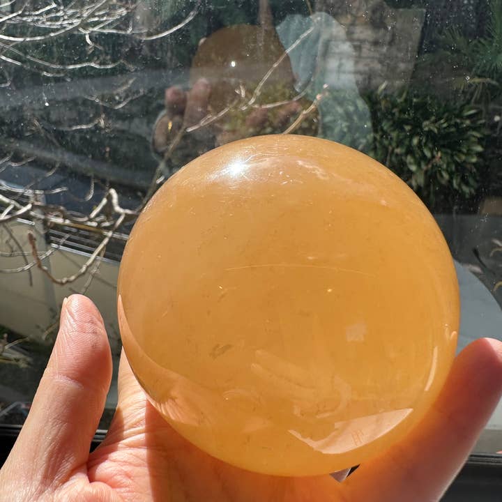 Moon Rituals - Wholesale Spiritual stone/crystal - Radiant Yellow Calcite Crystal Sphere Ball, Christmas Crystal Gift #76