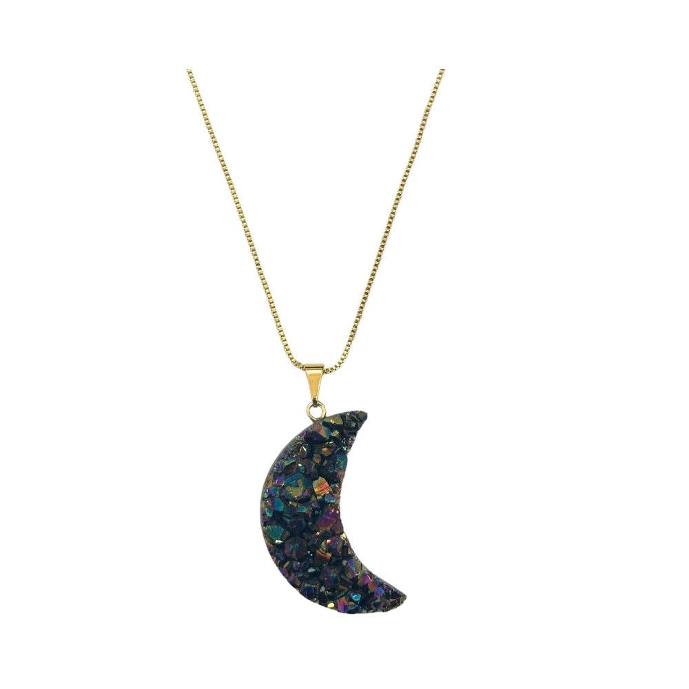 Earths Elements Wholesale - Wholesale Pendant/Charm Necklace - Necklace - Rainbow Druzy Moon, Gold Chain2