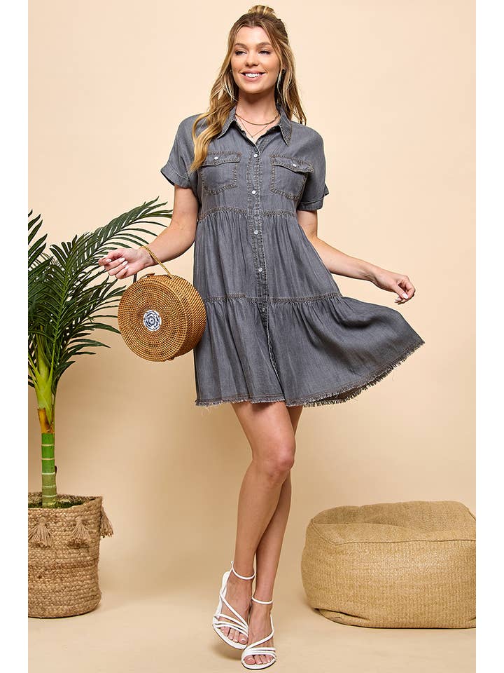 TIERED BUTTON DOWN DENIM DRESS for wholesale on Faire3