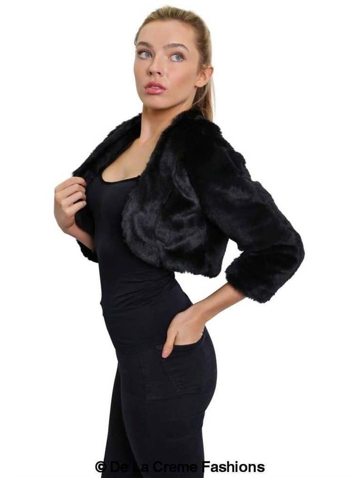 De La Creme Fashions – wholesale Jacket – Women's – Womens Open Front Faux Fur Bolero Shrug Cropped Jacket