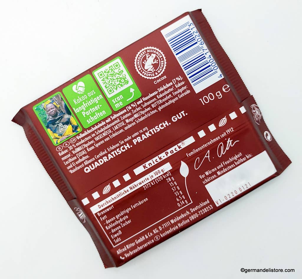 Phoenix Distributions - Vendita all'ingrosso Cioccolato - RITTER SPORT Trauben Nuss 100 grammi - confezione da 123