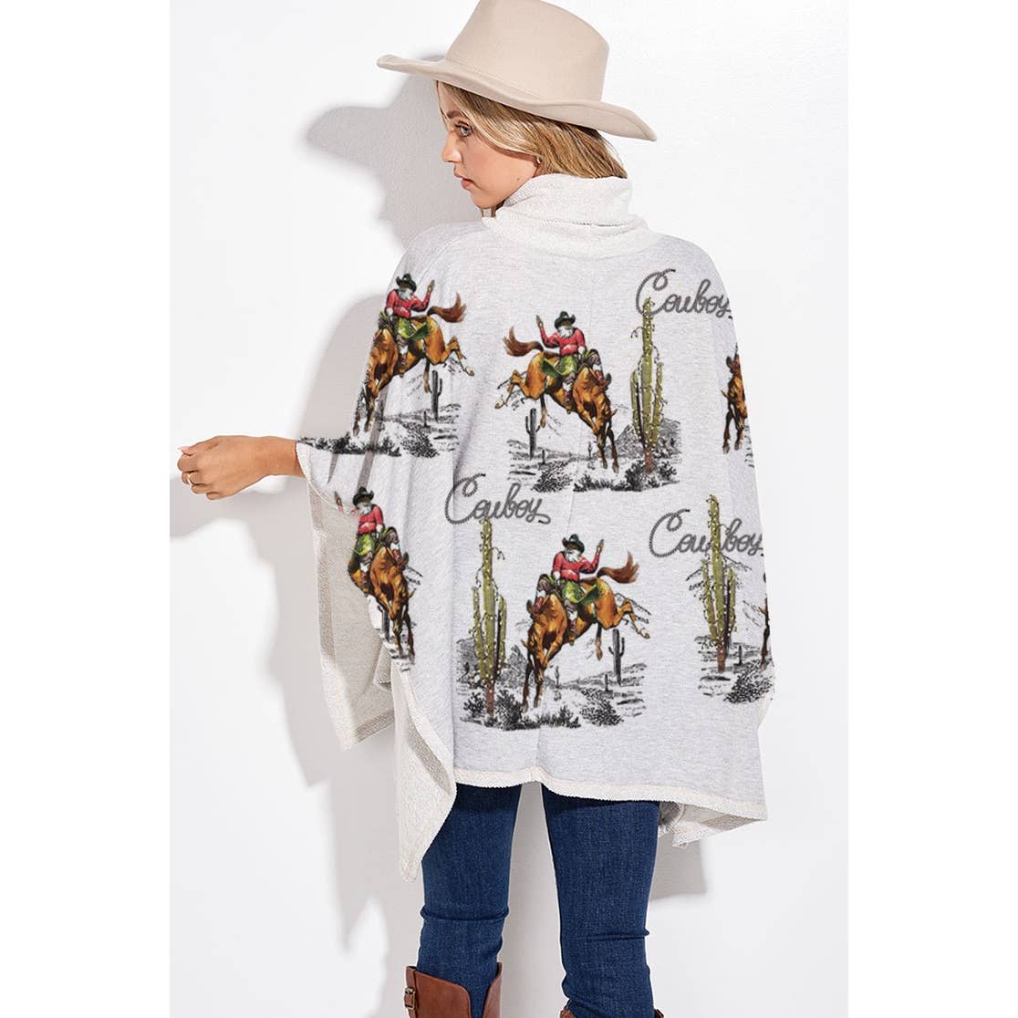 Phil Love - Wholesale Poncho - Women's - Rodeo cowboy print turtle neck poncho2
