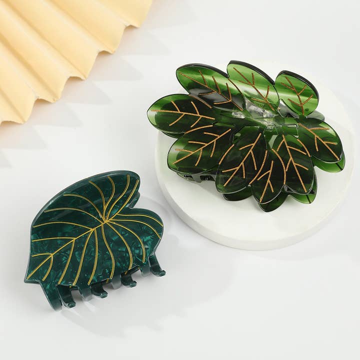 Green Leaf-Shaped Hair Clips, Botanical Hair Accessories for wholesale by SoapElenGlen