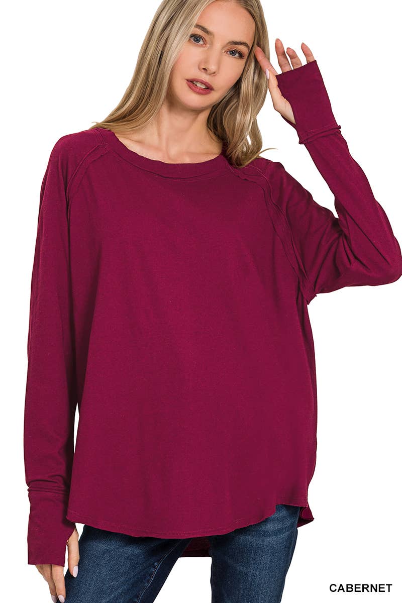 42POPS - Vendita all'ingrosso Maglietta - Donna - Top in cotone con maniche raglan e foro per il pollice SI-2460712