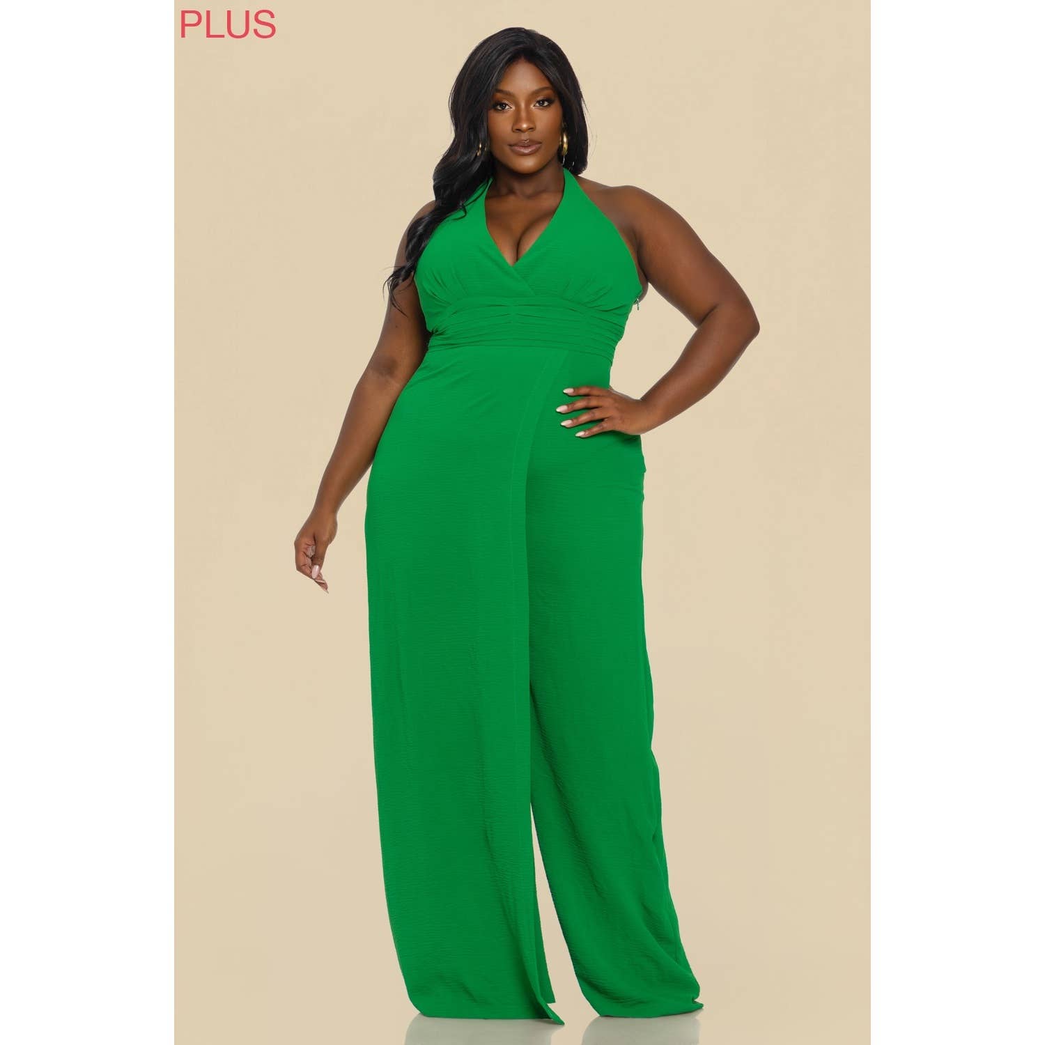 The Sang - Wholesale Jumpsuit - Women's - PLUS SOLID HALTER GATHERED JUMPSUIT7