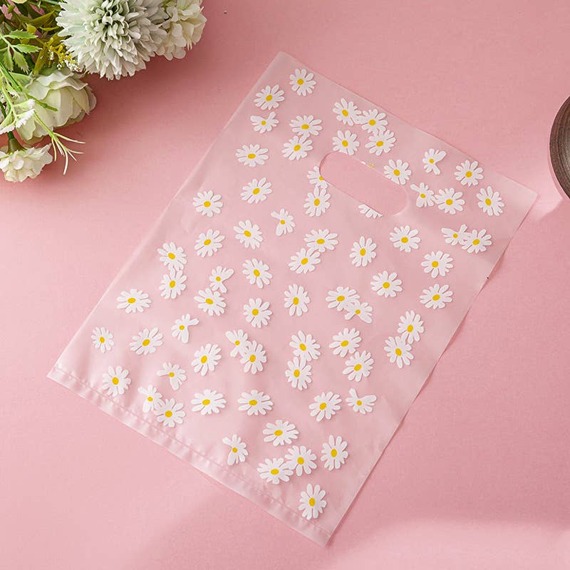 ByHome - Vente Pochette cadeau - 100 pièces, 3 tailles sac cadeau en PVC givré transparent avec motif de fleurs de chrysanthème0