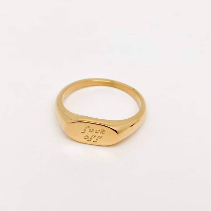 Mio Queena - Wholesale Cocktail/Statement Ring - Geometric "fuck off"18K Gold Plated Stainless Steel Ring-FGS